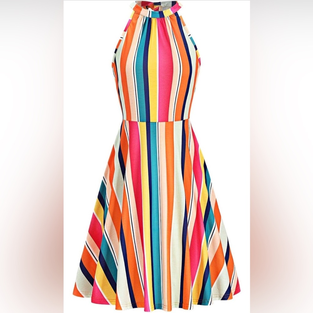 Multicolor Striped Halter Dress